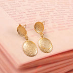 Gold Hammered Drop Earrings Textured Oval Dangle Stud