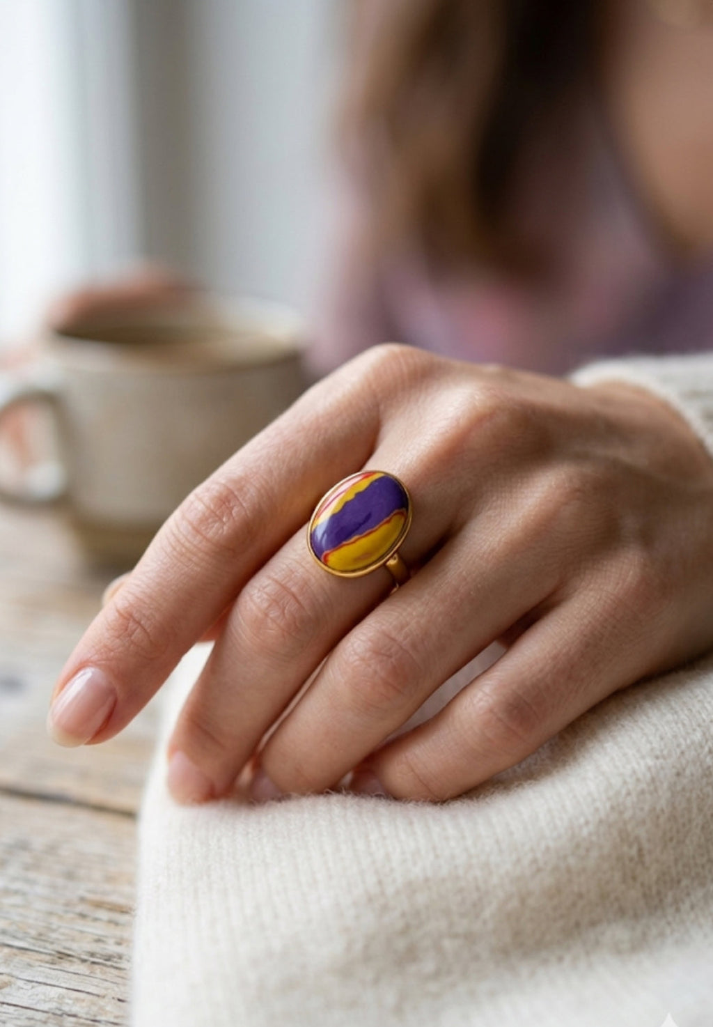 Abstract Color Stone Ring