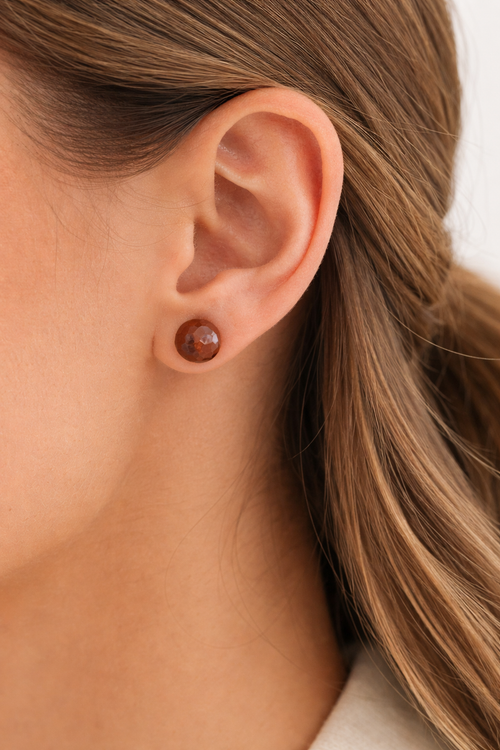 Brown Faceted Stud Earrings