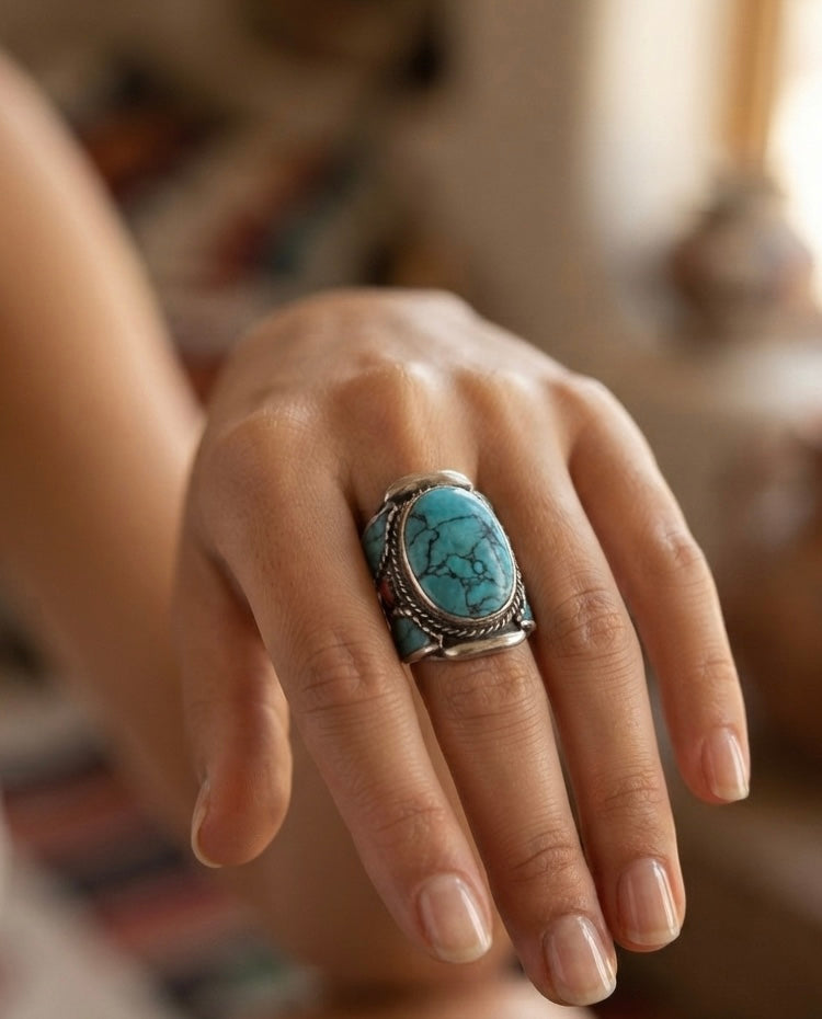 Turquoise Statement Ring, Handmade Boho