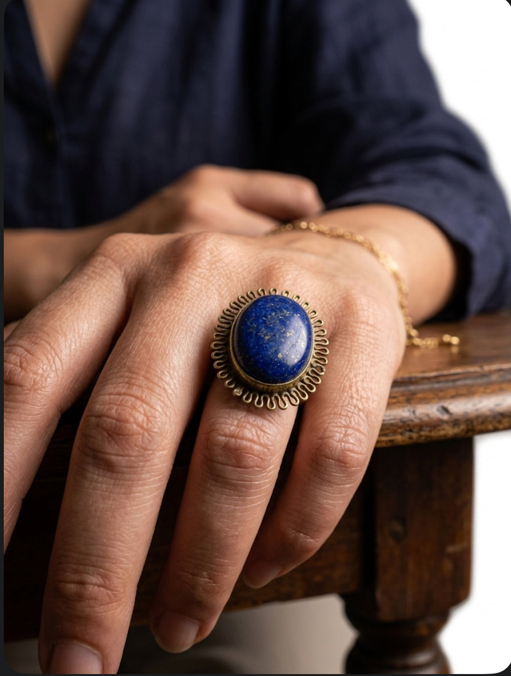 Royal Lapis Stone Statement Adjustable Ring