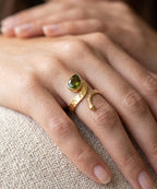 Peridot Pear Wrap Ring, Adjustable Gold Peridot Ring