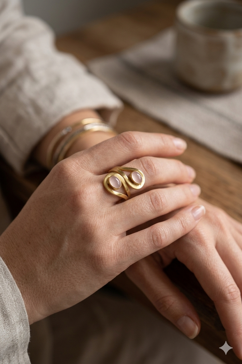Blush Stone Dual Loop Adjustable Ring