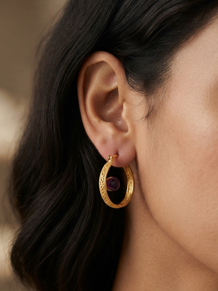 Ruby Hoop Earrings in 18K Gold Plated