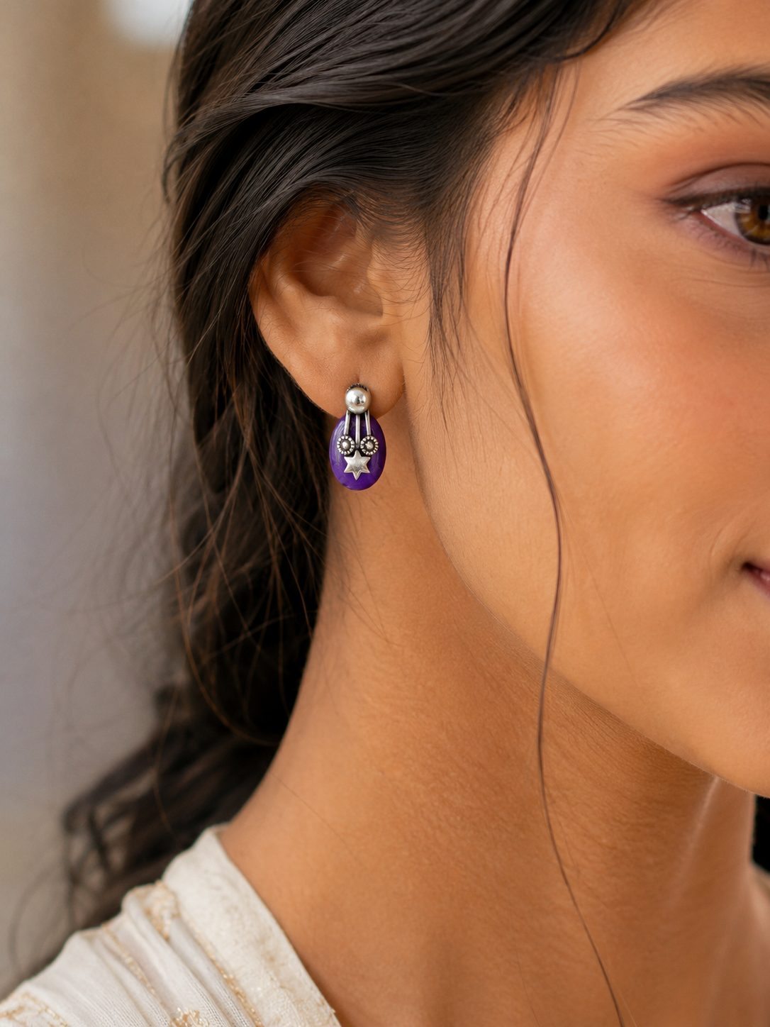 Vintage Purple Stone Stud Earrings