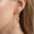 Gold Tone Rose Quartz  Drop Earrings Teardrop