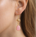 Gold Tone Rose Quartz  Drop Earrings Teardrop