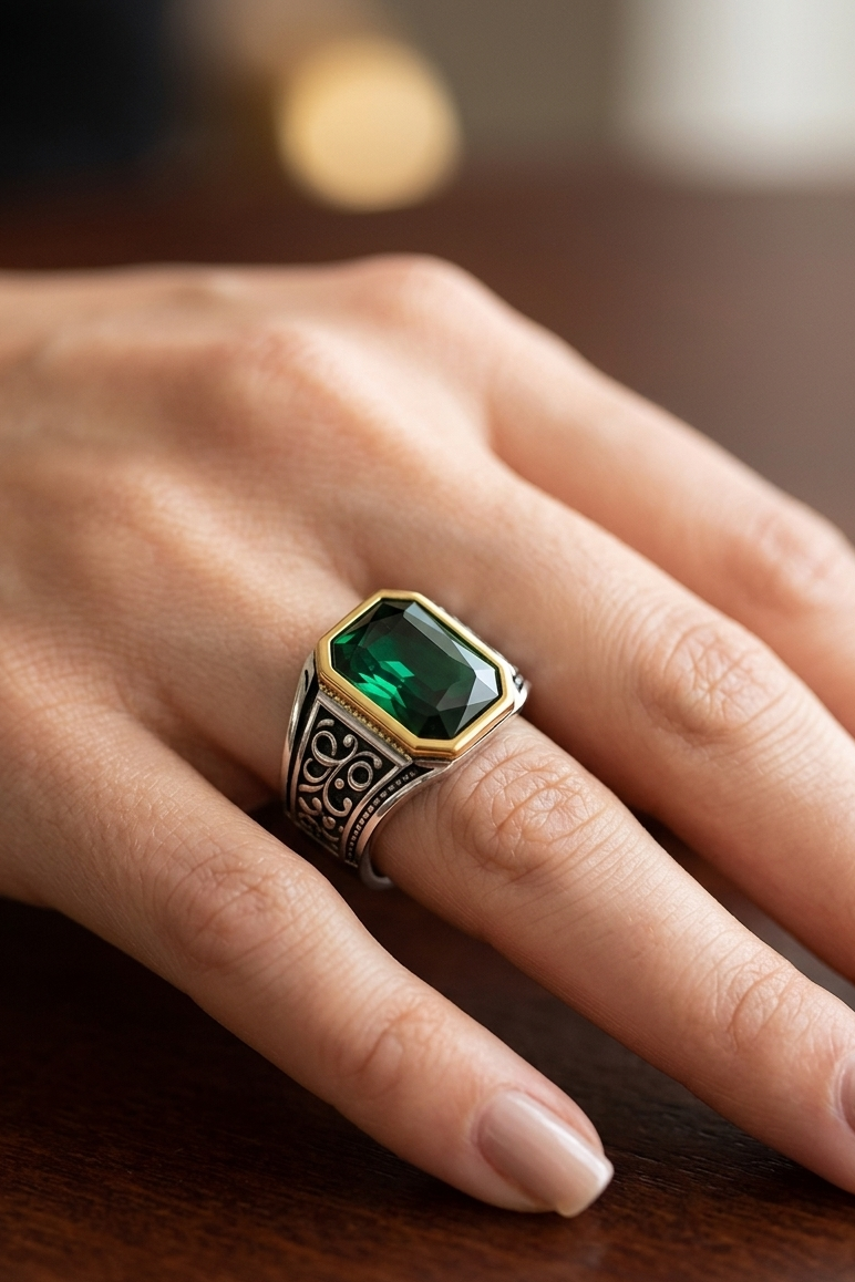 Vintage Emerald Green Gemstone Ring