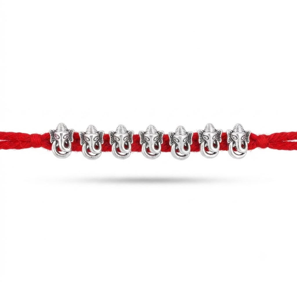 7 Ganesha Silver Plated Rakhi for Brother