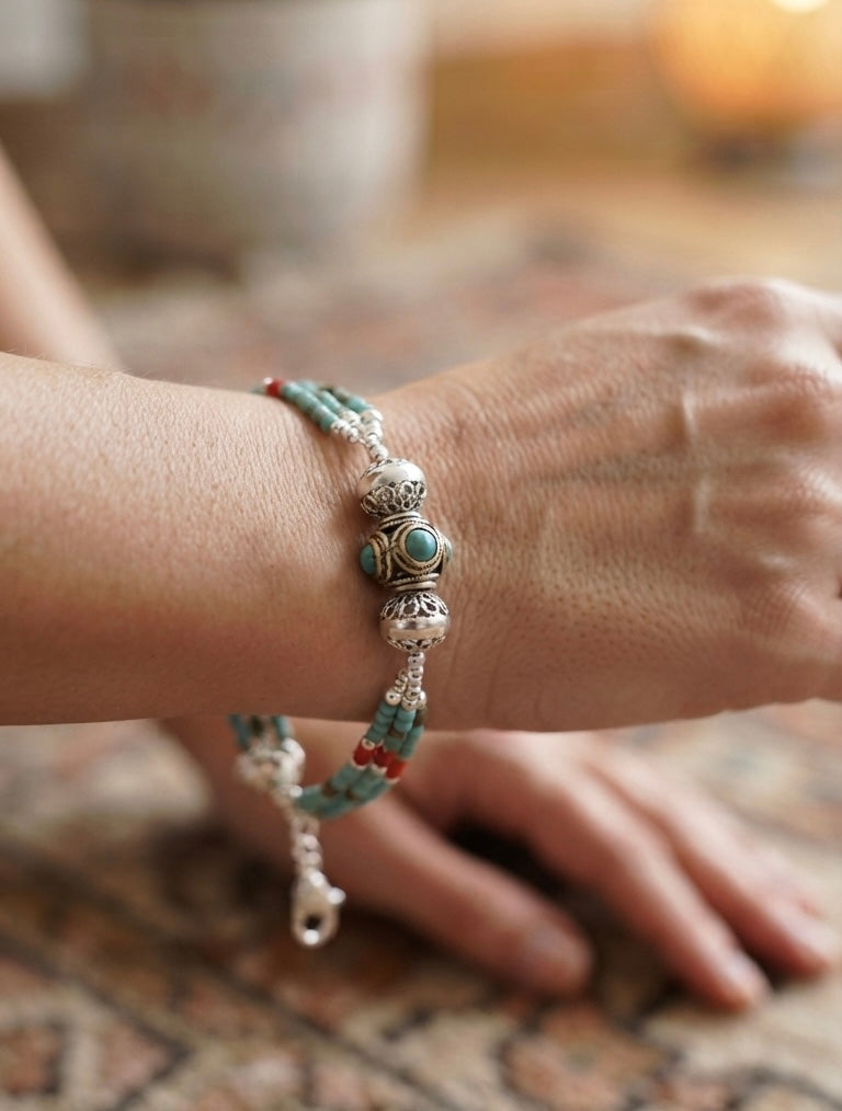 Handmade Tibetan Turquoise Beaded Bracelet