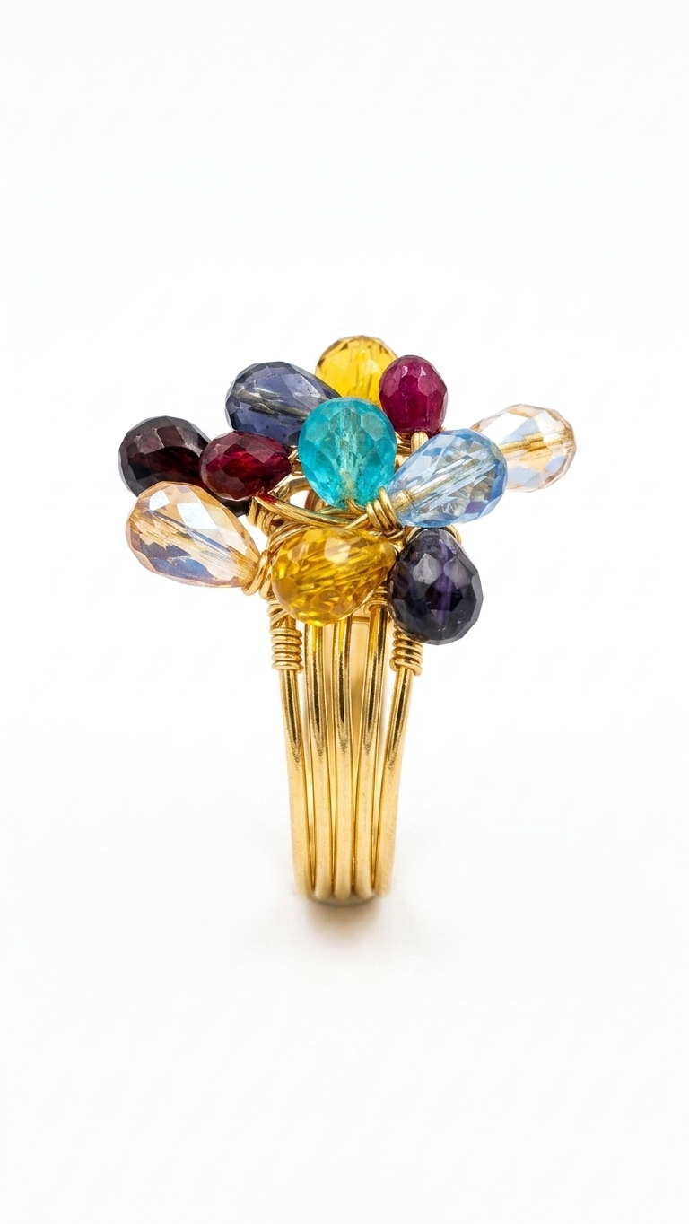 Multicolor Crystal Cluster Ring