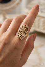 Golden Pavé Leaf Statement Ring