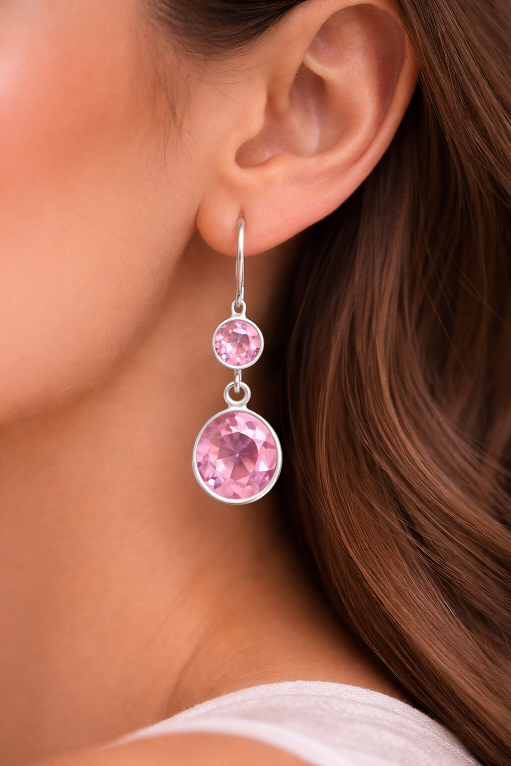 Elegant Pink Crystal Double Drop Earrings