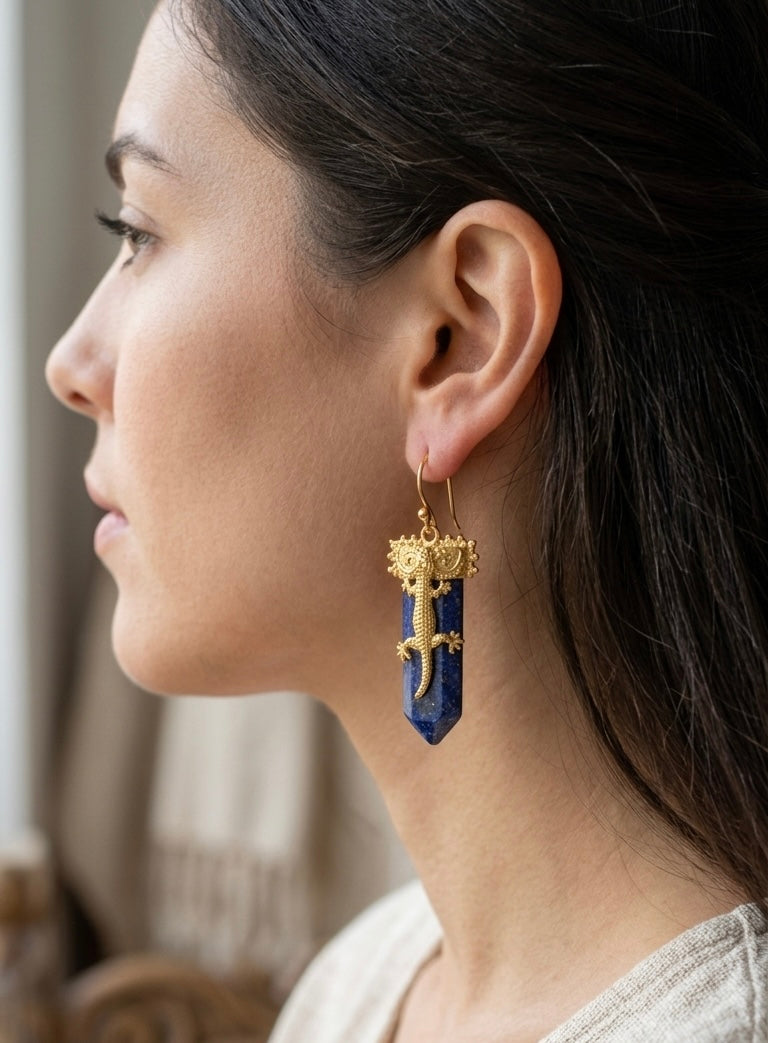 Lapis Lazuli Gecko Earrings