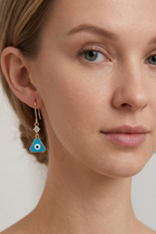 Evil Eye Drop Earrings, Blue Triangle Earrings