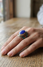 Vintage Lapis Lazuli Statement Ring, Handmade Tribal Silver Ring