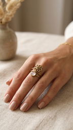 Minimalist Daisy & Moonstone Stack Ring