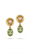 Vintage Floral Pearl & Green Gemstone Drop Earrings