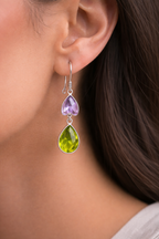 Dual-Tone Heart & Teardrop Gemstone Earrings