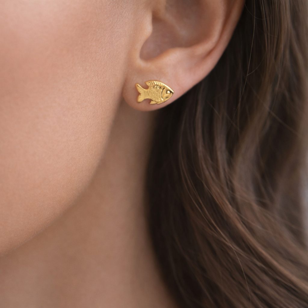 Minimalist Gold Fish Stud Earrings – Cute Ocean Inspired Everyday Jewelry