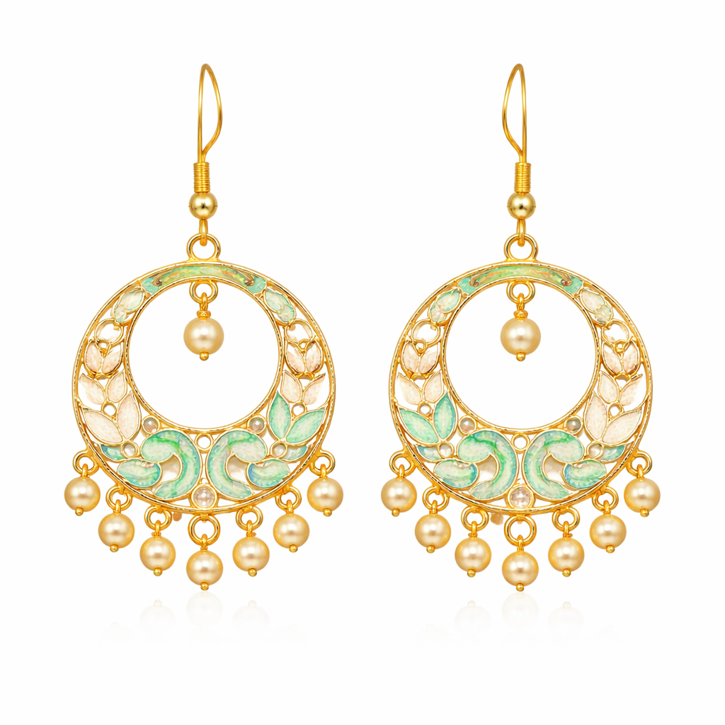 Mint Green Enamel Pearl Drop Earrings