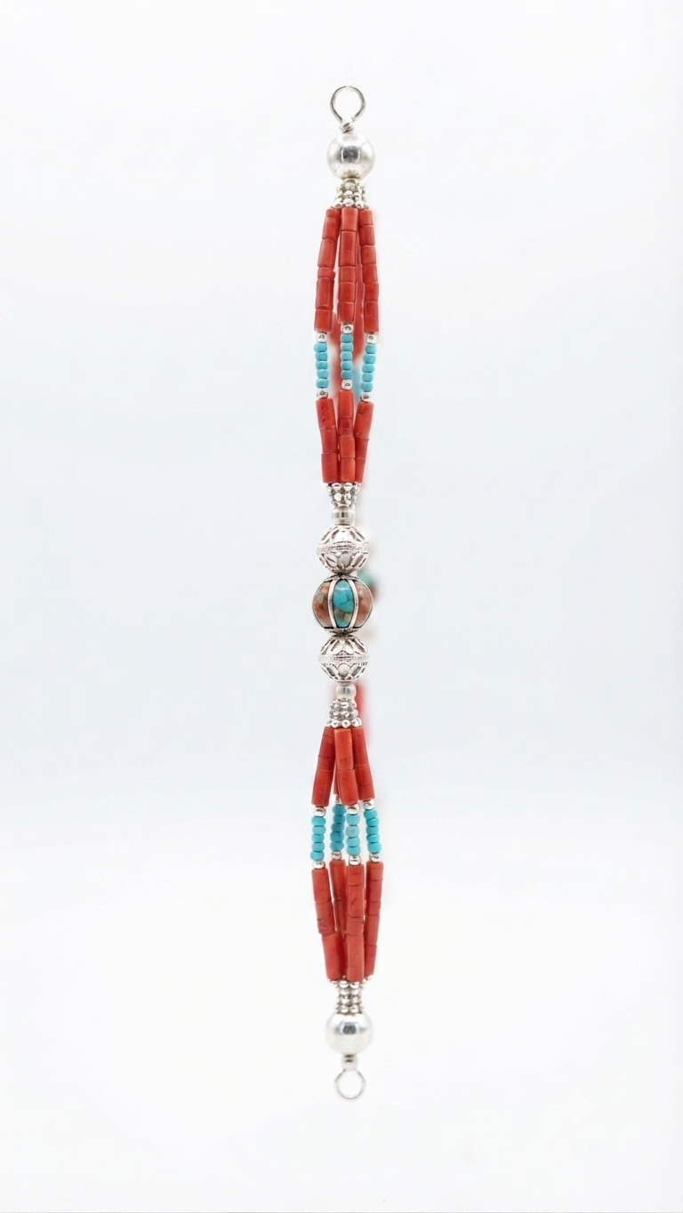 Handmade Tibetan Turquoise & Red Coral Beaded Bracelet