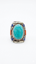 Vintage Turquoise Statement Ring, Handmade Tribal Silver Ring
