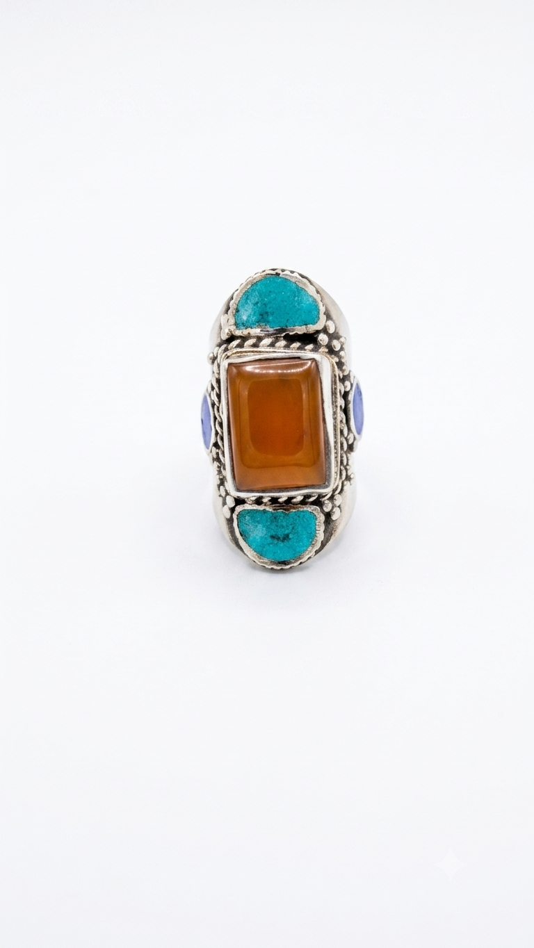Vintage Jasper Statement Ring | Handmade Tibetan Silver Ring