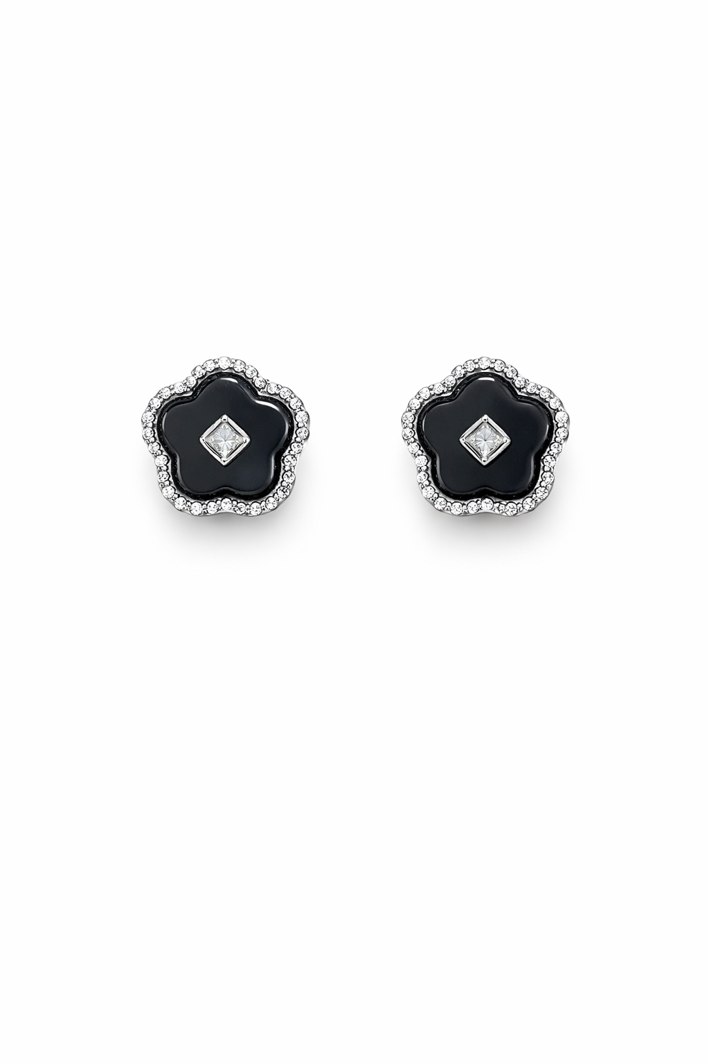 Black Clover Stud Earrings, Floral Stud Earrings