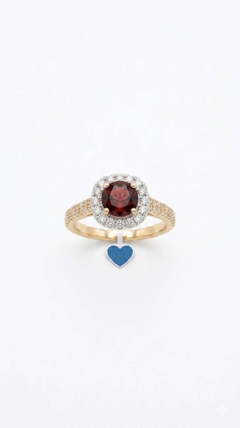 Garnet Halo Ring in Gold Finish