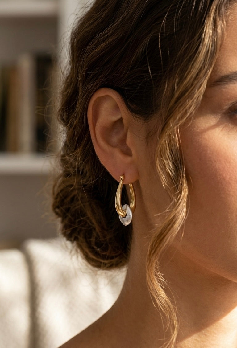 Two-Tone Link Hoop Earrings