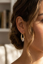 Two-Tone Link Hoop Earrings