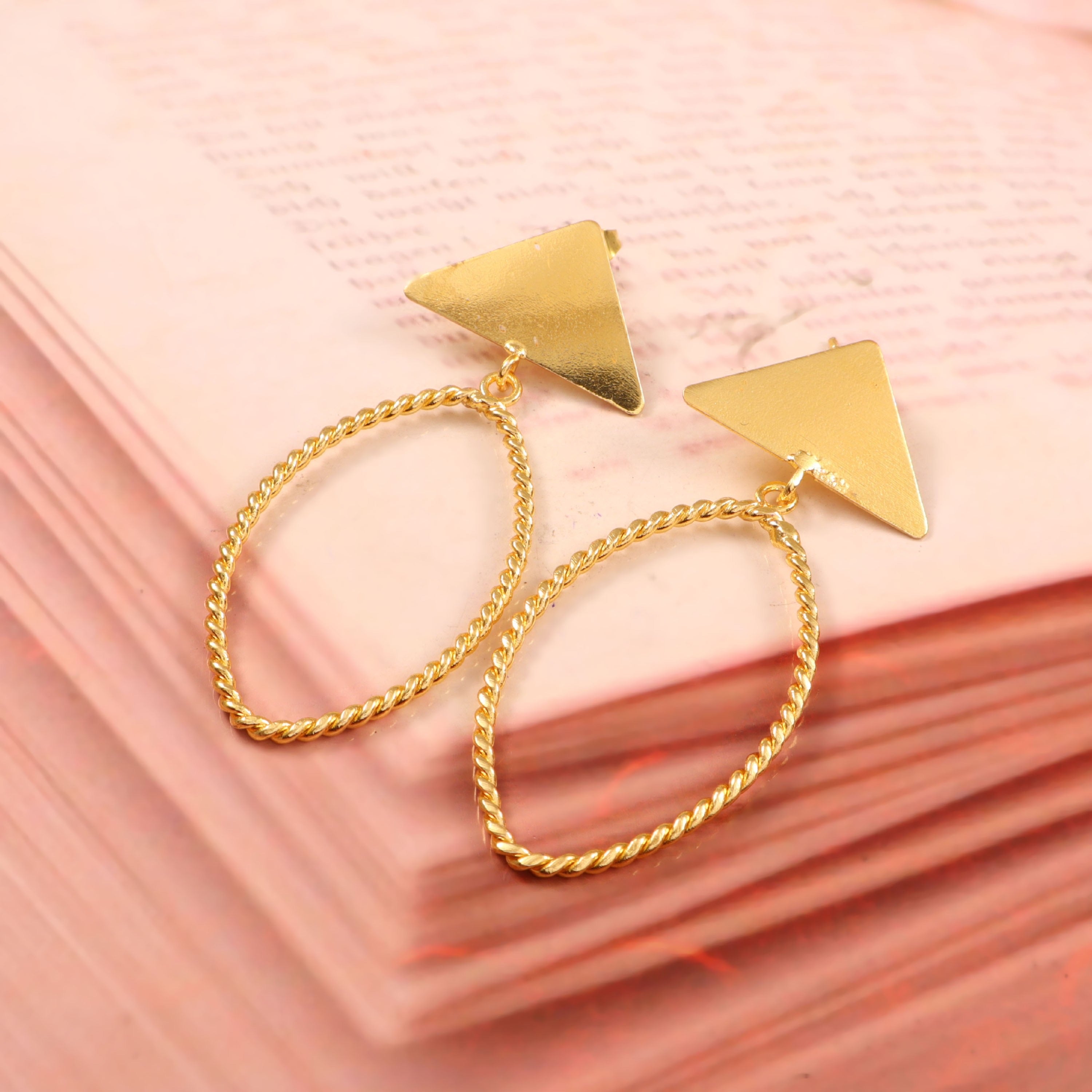 Matte Gold Triangle Stud with Twisted Oval Hoop Earrings
