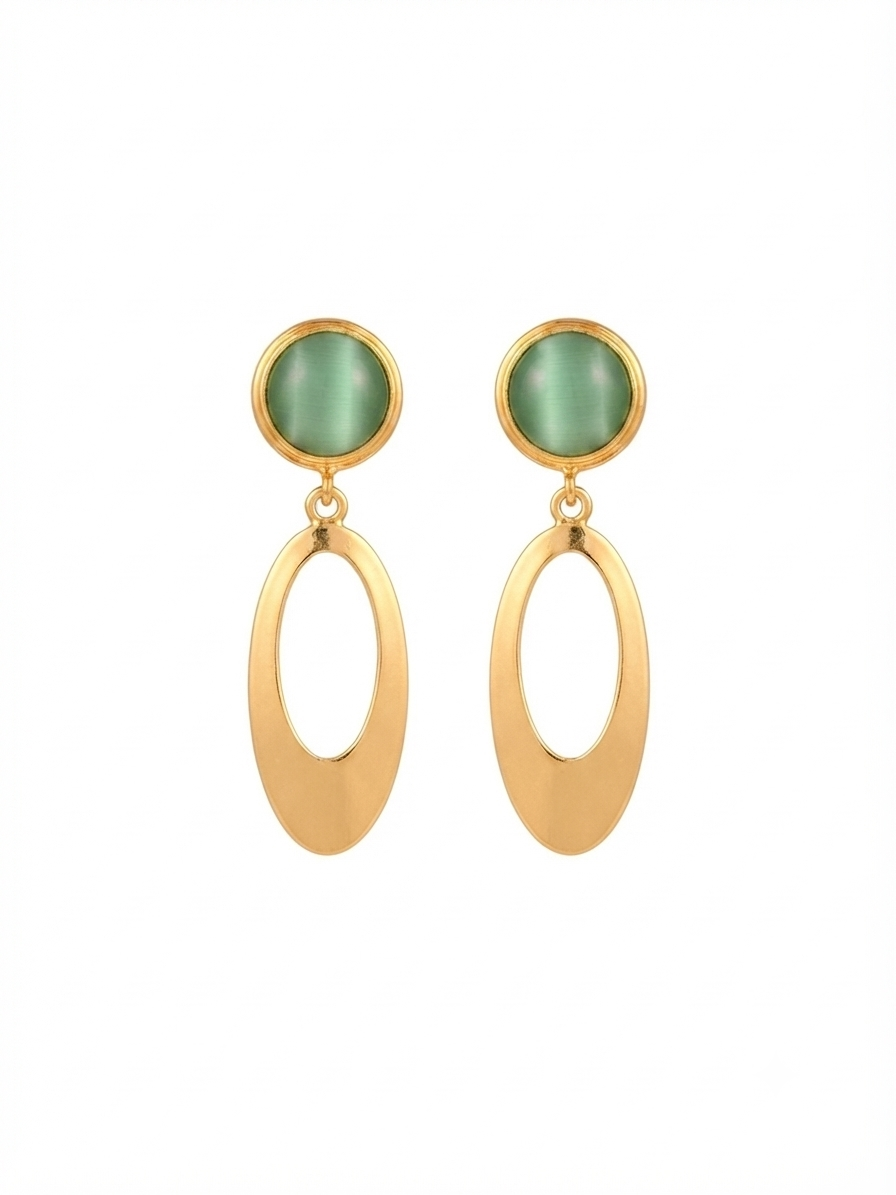 Green Cat’s Eye Gold Drop Earrings
