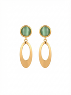 Green Cat’s Eye Gold Drop Earrings