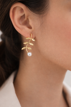 Gold Leaf Pearl Drop Earrings