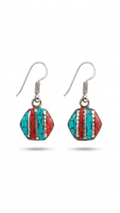Turquoise & Coral Inlay Hexagon Drop Earrings