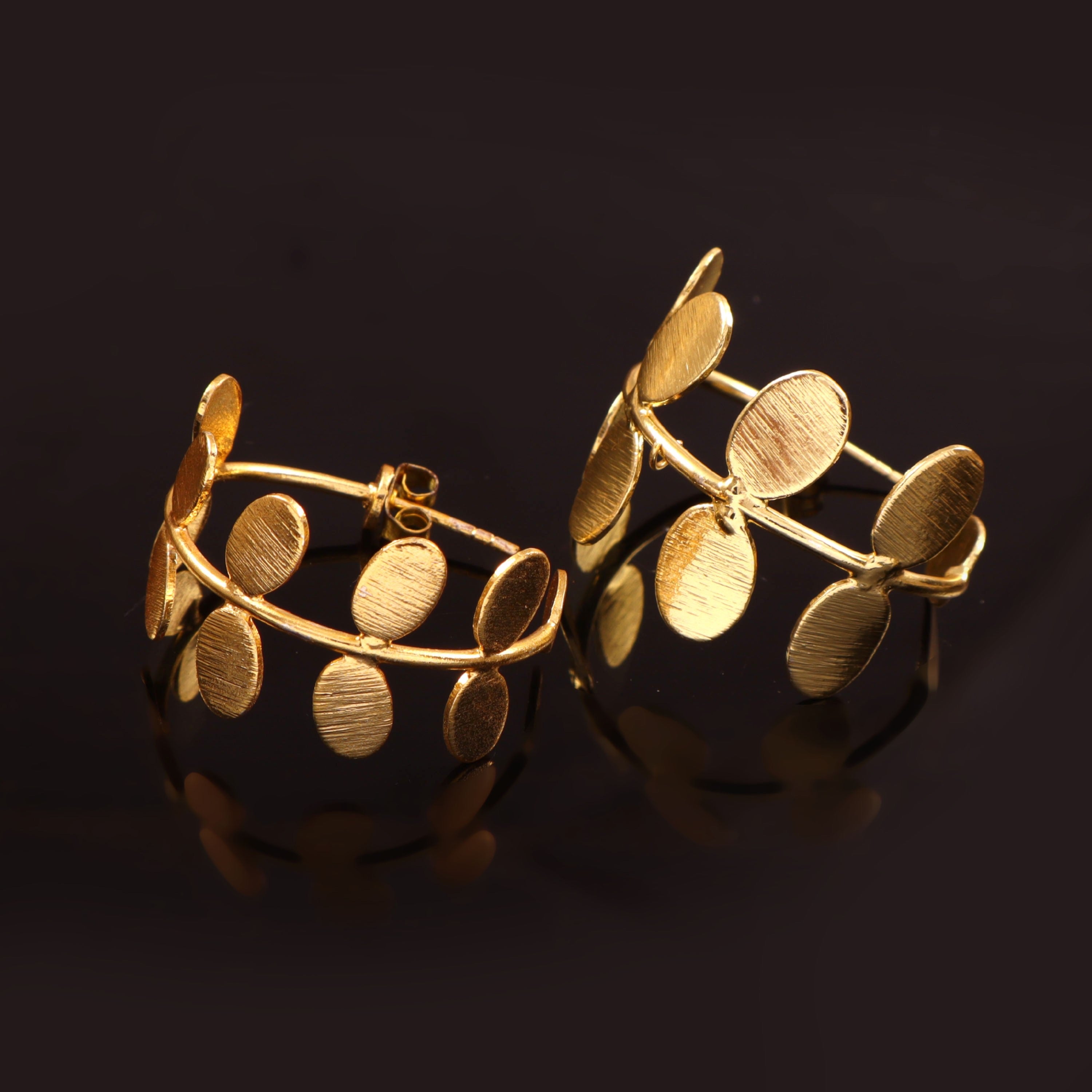 Gold Leaf Disc Hoop Earrings