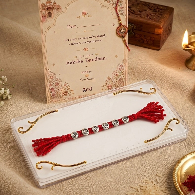 6 Om Silver Plated Rakhi for Brother
