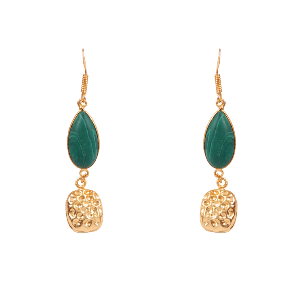 Gold Plated Malachite Teardrop Earrings Statement Jewelry