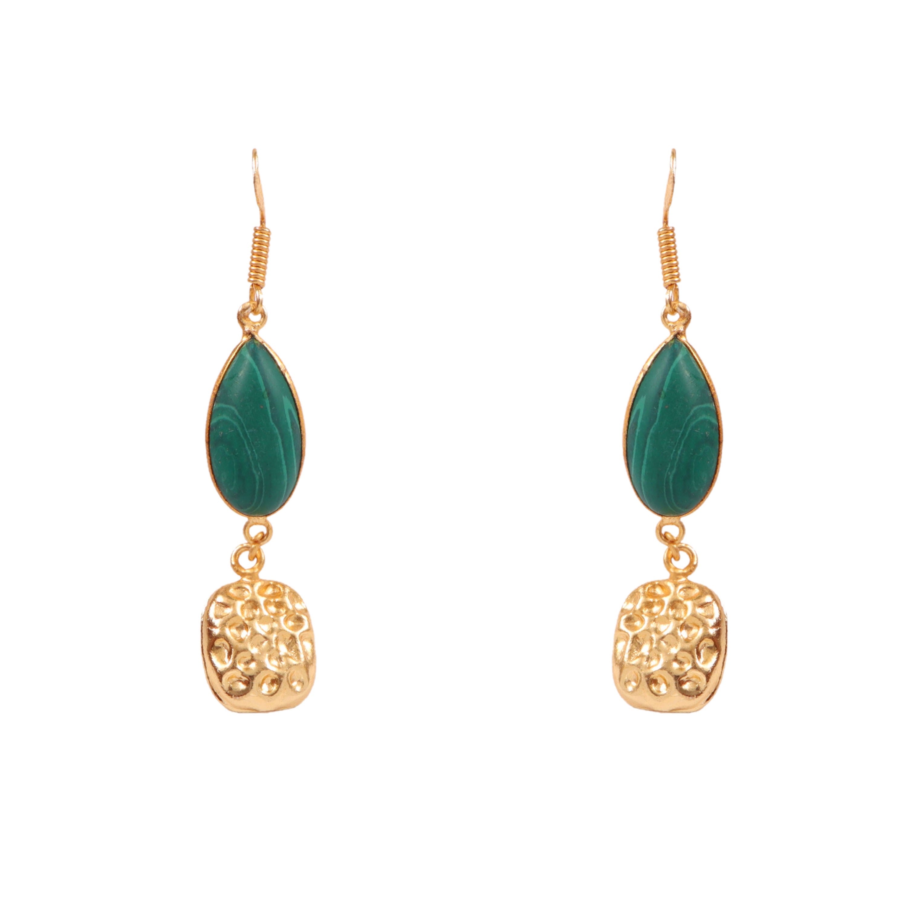 Gold Plated Malachite Teardrop Earrings Statement Jewelry