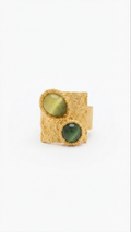 Green & Golden Cat’s Eye Statement Ring in 18K Gold Vermeil