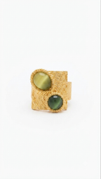 Green & Golden Cat’s Eye Statement Ring in 18K Gold Vermeil