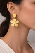 Floral Textured Gold Drop Earrings