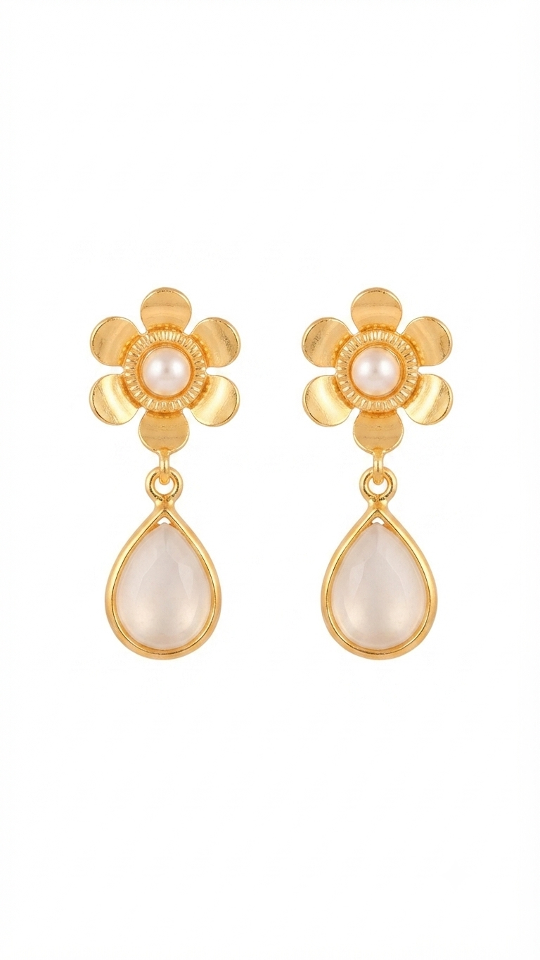 Floral Pearl & Moonstone Drop Earrings