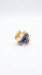 Vintage Yellow Jasper Ring, Rectangular Jasper Statement Ring