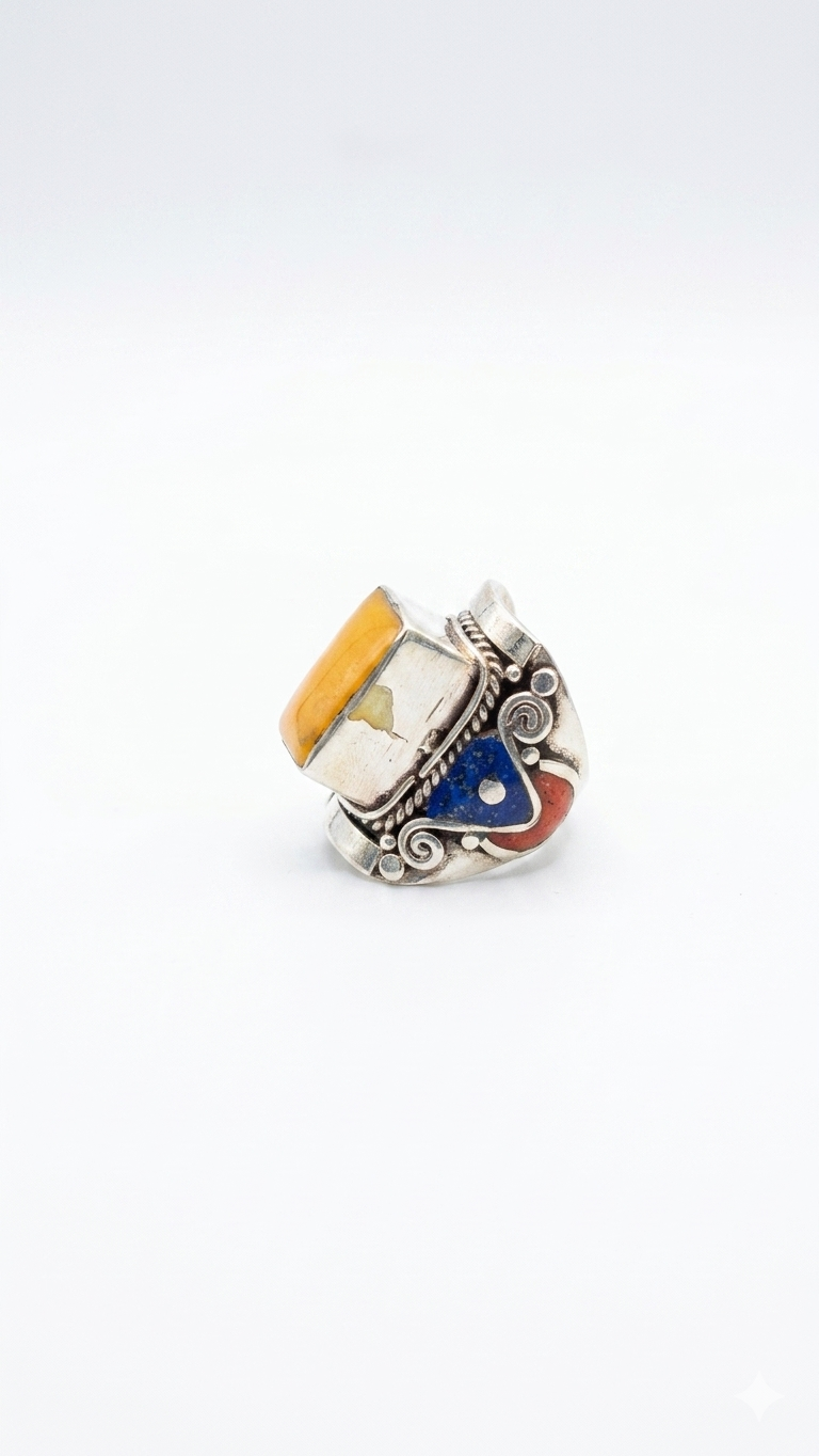 Vintage Yellow Jasper Ring, Rectangular Jasper Statement Ring