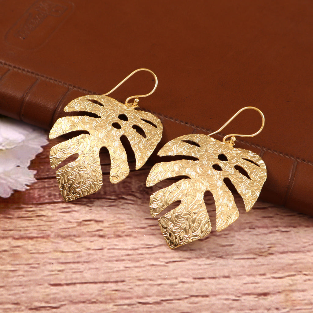 Gold Monstera Leaf Drop Earrings