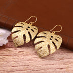 Gold Monstera Leaf Drop Earrings