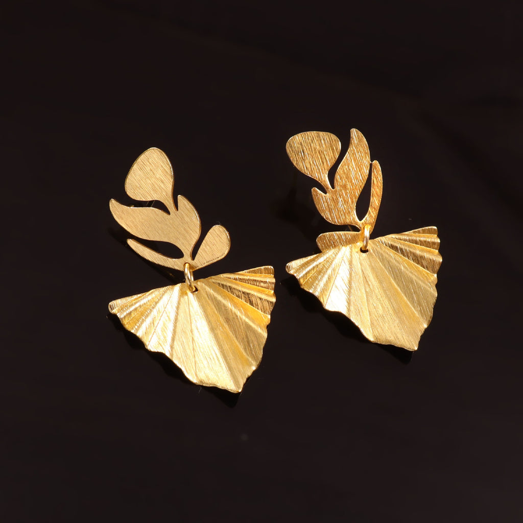 Gold Botanical Leaf Drop Earrings
